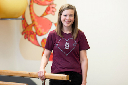 Abby Blair in burgundy shirt 