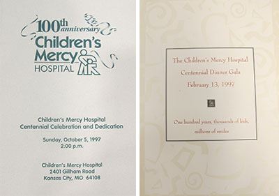 Programs from Children's Mercy Hospital's 100th anniversary celebration in 1997