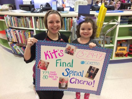 Kit, celebrating her last day of chemo at Children's Mercy