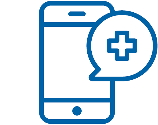 cell phone with a medical plus sign in a speech bubble icon