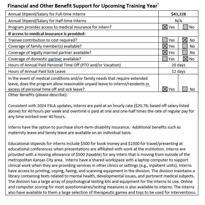 Child Psychology Doctoral Internship Program: Financial and Other Benefits