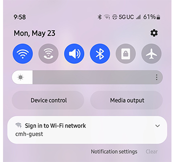 Screenshot showing a prompt to sign in to the 'cmh-guest' Wi‑Fi network