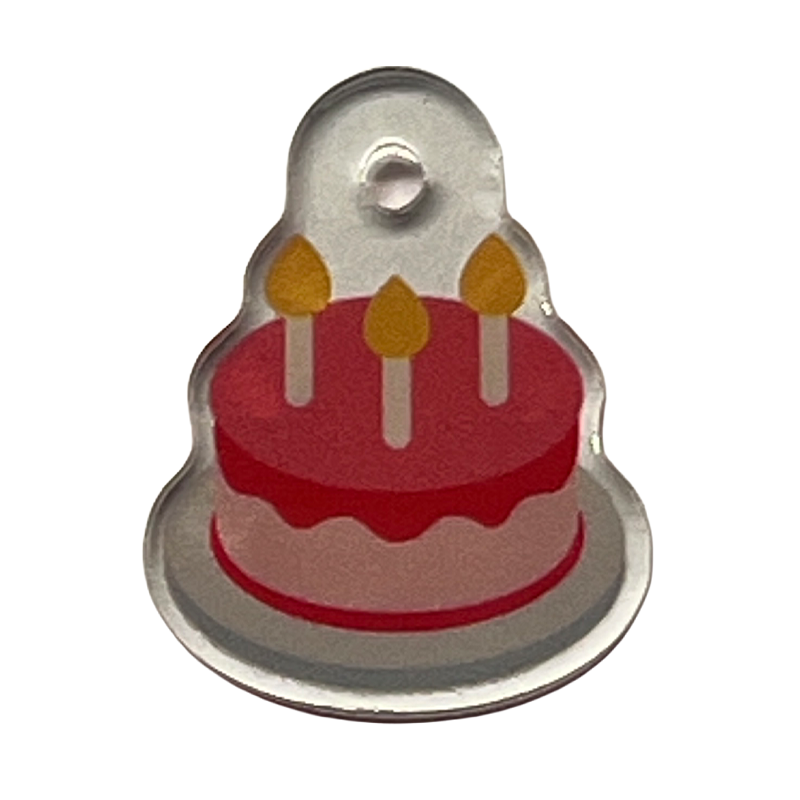 Acrylic charm with a birthday cake icon.