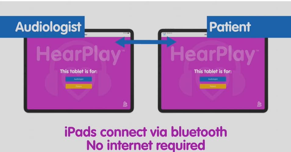 screenshot of the app that lists two options: one for the patient, one for the audiologist