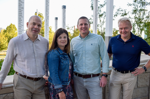 Drs. Le Pichon, Farrow, Younger, and Pastinen pose together outside during the day.