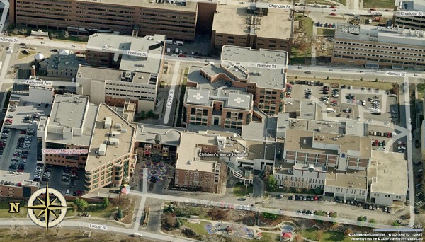 Aerial view of helipad at Children's Mercy Adele Hall Campus
