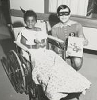 Black-and-white childhood portrait of a young Children's Mercy patient