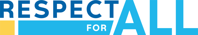 The Respect for All logo in royal blue, light blue, yellow and white.