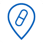 An icon of an upside down teardrop with a pill inside it.