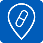 An icon of an upside down teardrop with a pill inside it.