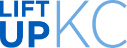 Logo reading “LIFT UP KC” in blue lettering, with “LIFT UP” in bold dark blue and “KC” in light blue.